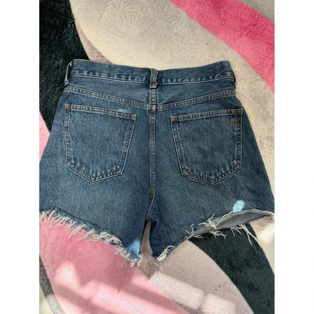 Madewell The Brynn Long Short Denim Cutoff Shorts Blue 25 Button Fly Distressed